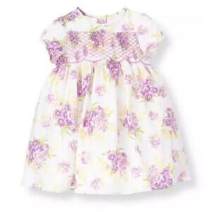 Janie and Jack Hand-Smocked Stripe Dobby Floral Dress Purple Pansy Sz 3-6 Months